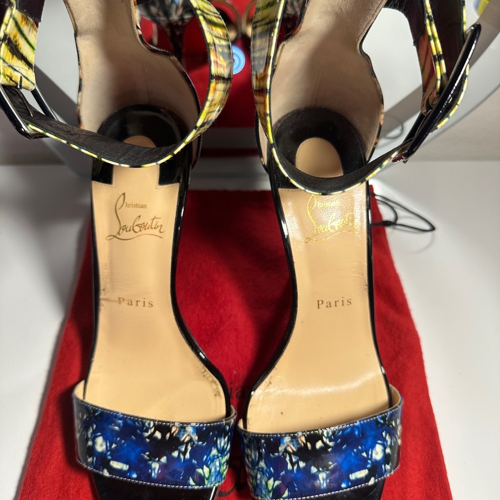 Christian Louboutin blade runana patent leather sling backs in pompadour